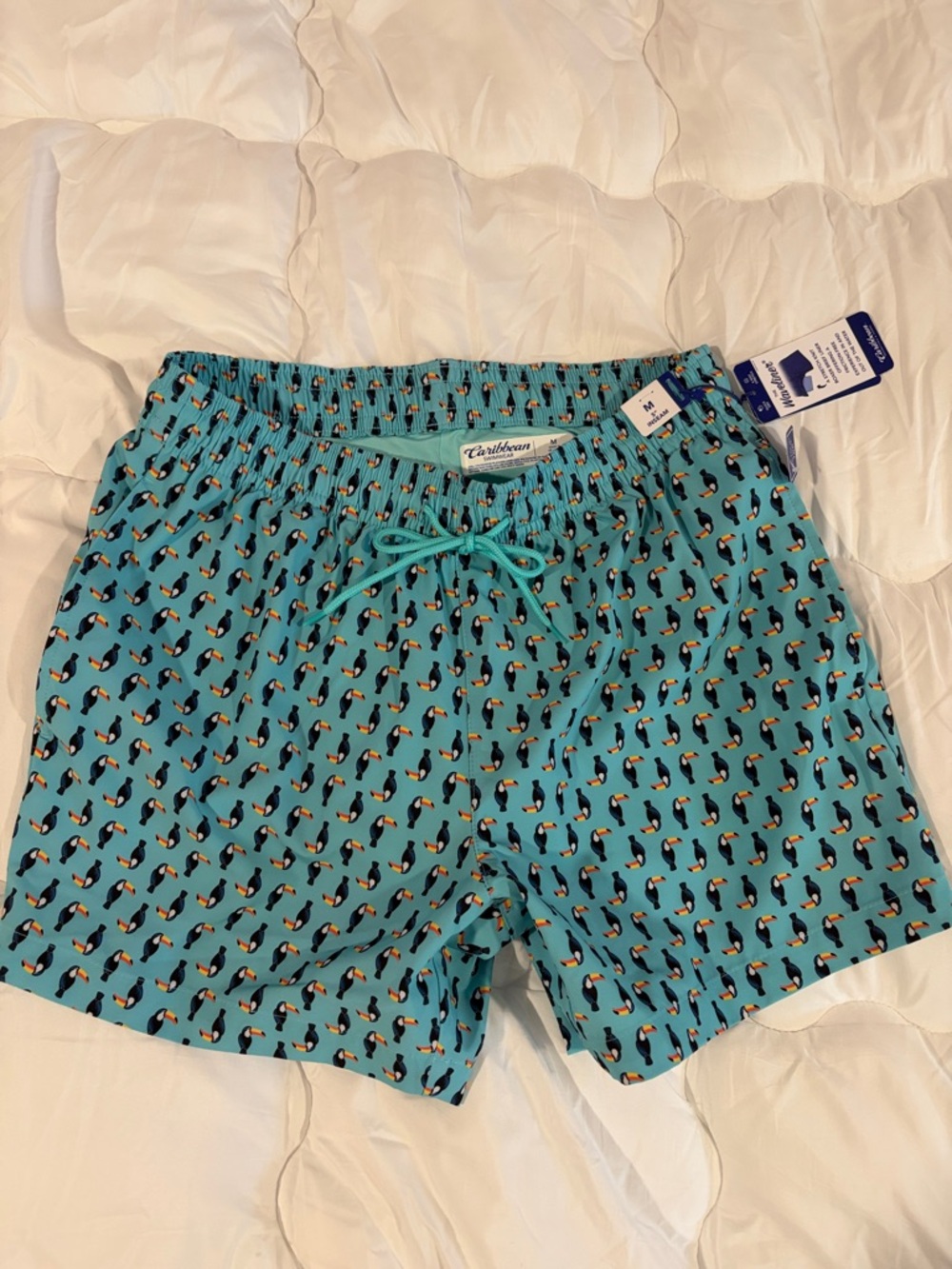Caribbean Joe Turquoise Toucan Swim Shorts 5 Inch Inseam